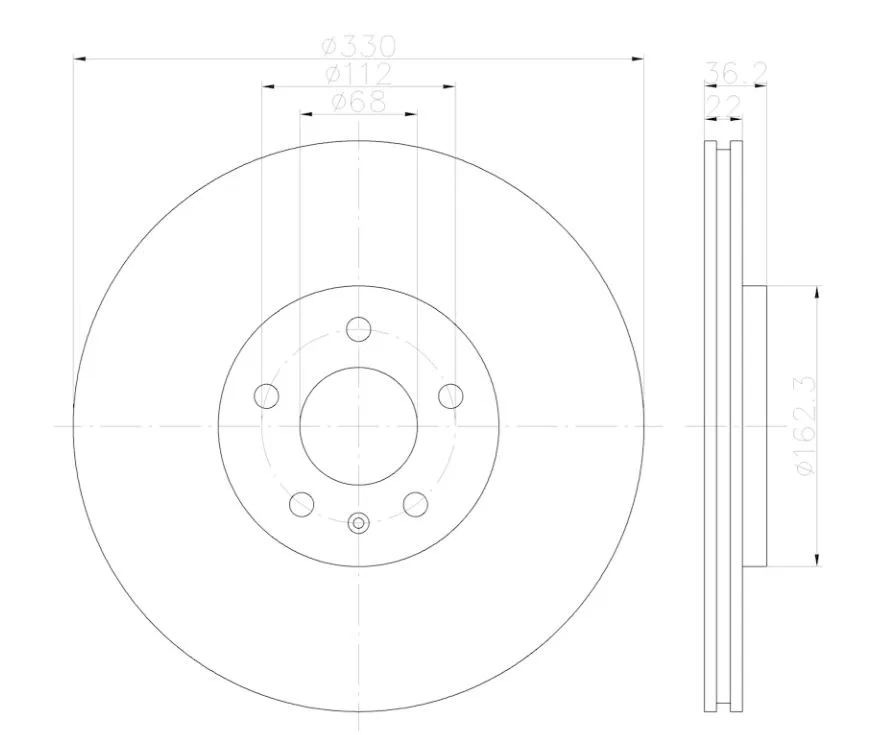 355123142 – HELLA Brake Rotor, Vented One Piece Design Wheel Bolt Pattern 6 x 112 Millimeter 35.80 Millimeter Height ...